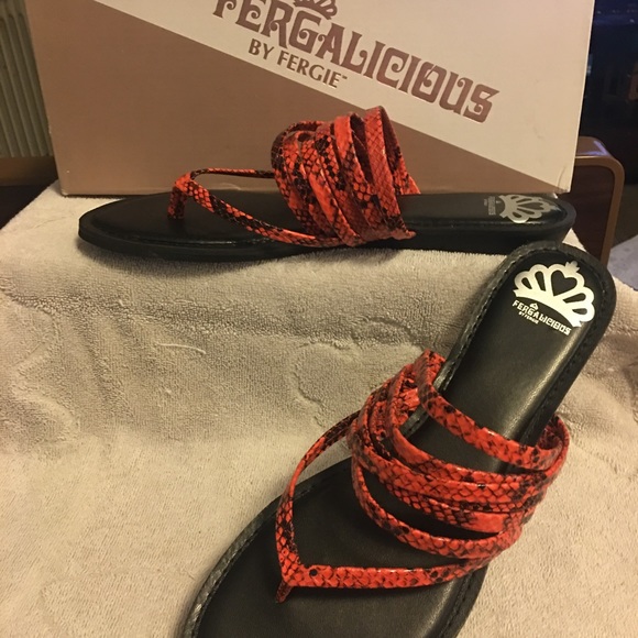 Fergalicious by Fergie, Silvia style Flip Flop,Size 7 1/2M,Snake Orange Neon. - Picture 4 of 4